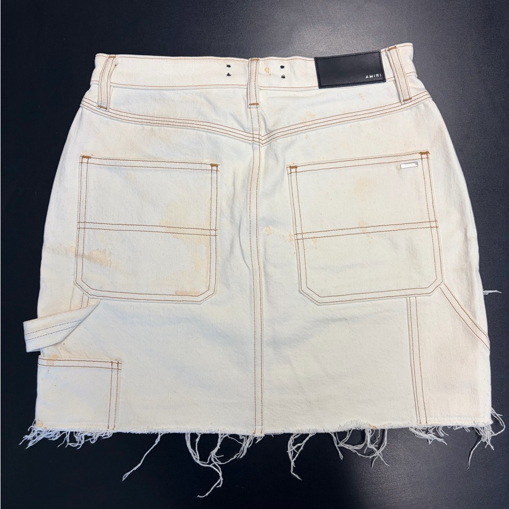 AMIRI Off-White Denim Skirt with Brown Stitching - Picture 2 of 3